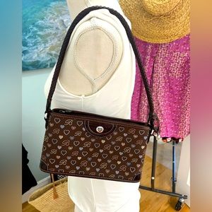 Brighton Signature Brown Leather & Pink Heart Bag NWT Shoulder Purse Braided